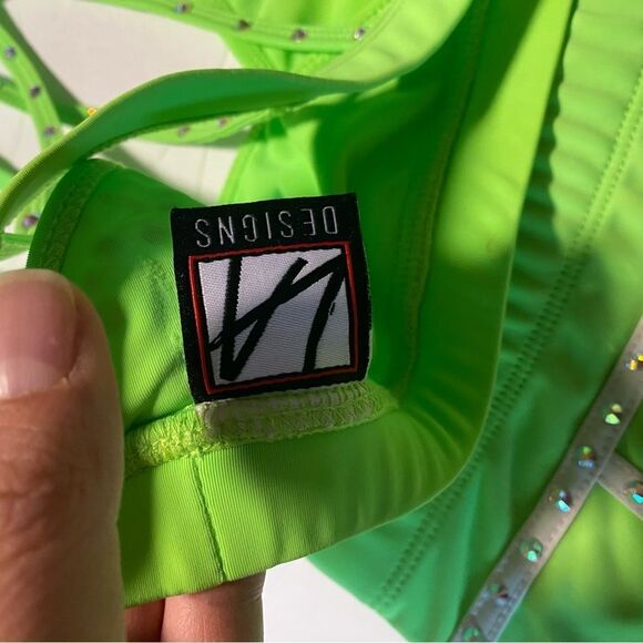 LA dance solo custom neon green 2 piece convention rhinestoned costume Jr teen - Picture 12 of 13